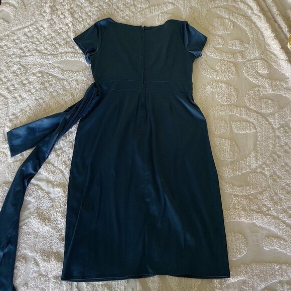 Pinup Couture Ava Faux Wrap Wiggle Dress Turquoise Satin 2X Retro Mad Men Glam - Picture 3 of 10